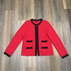 TALBOTS Cardigan Womens Medium Petite‎ Red Black Career Classic Office Holiday